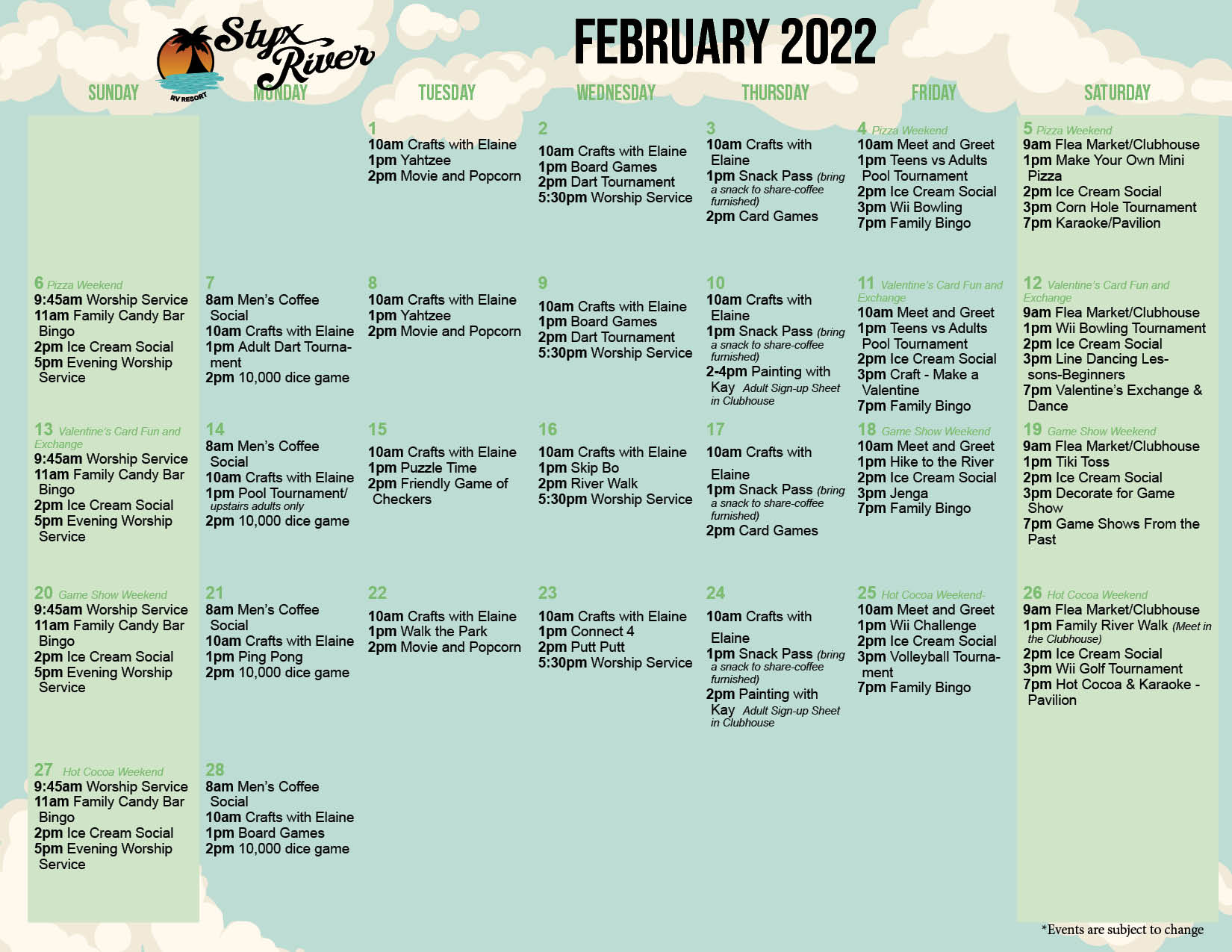 Styx River Activity Calendar February 2022