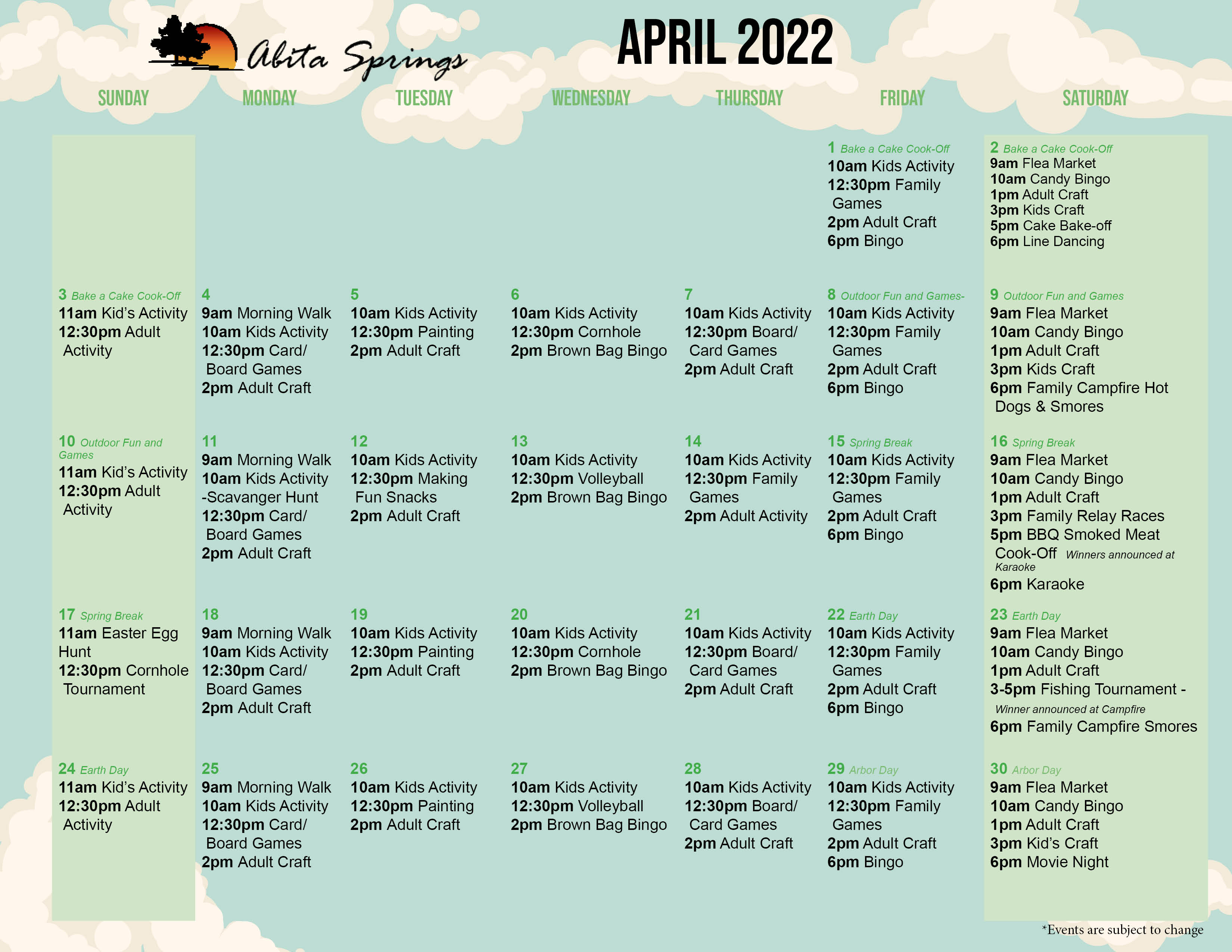 Abita Springs Activity Calendar April 2022