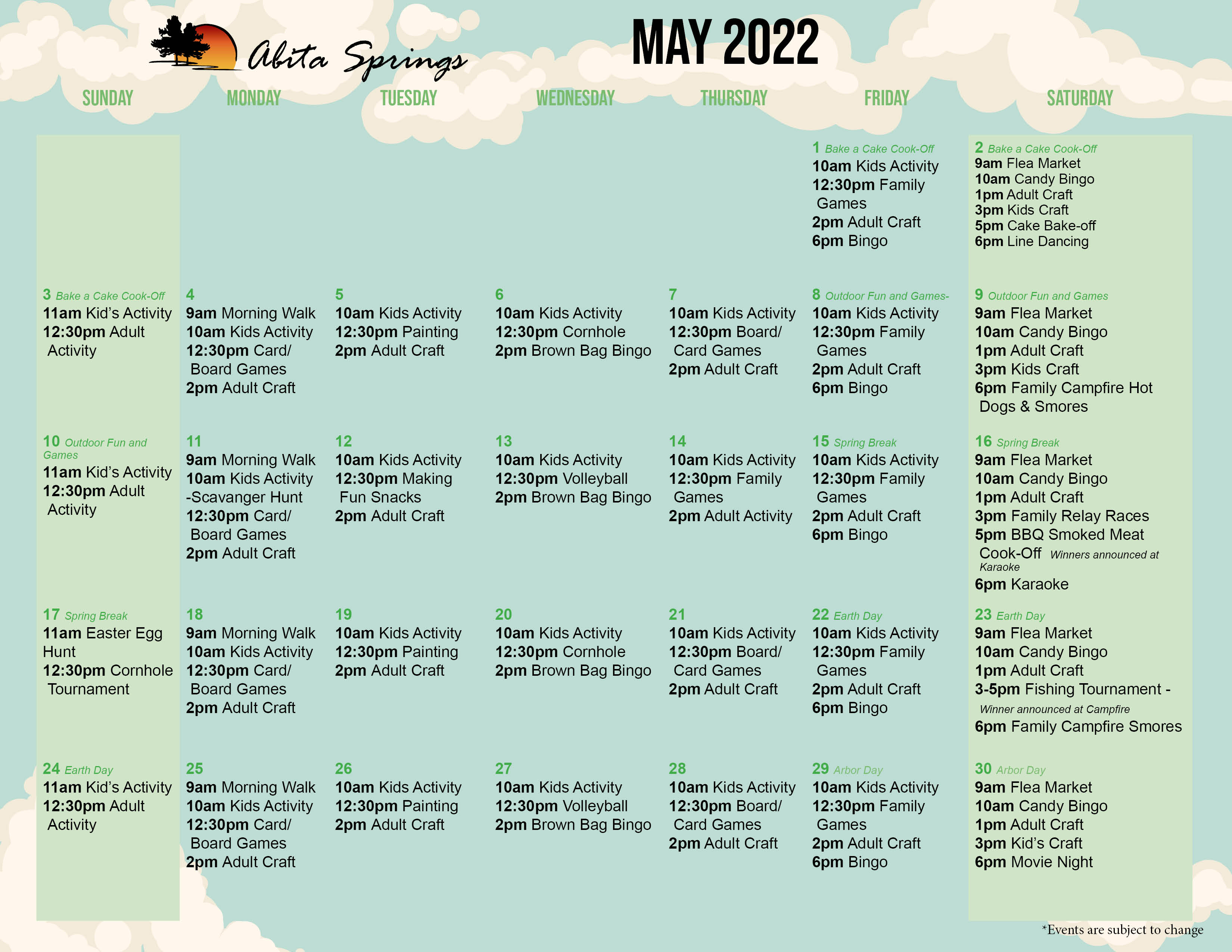 Abita Springs May 2022 Activity Calendar