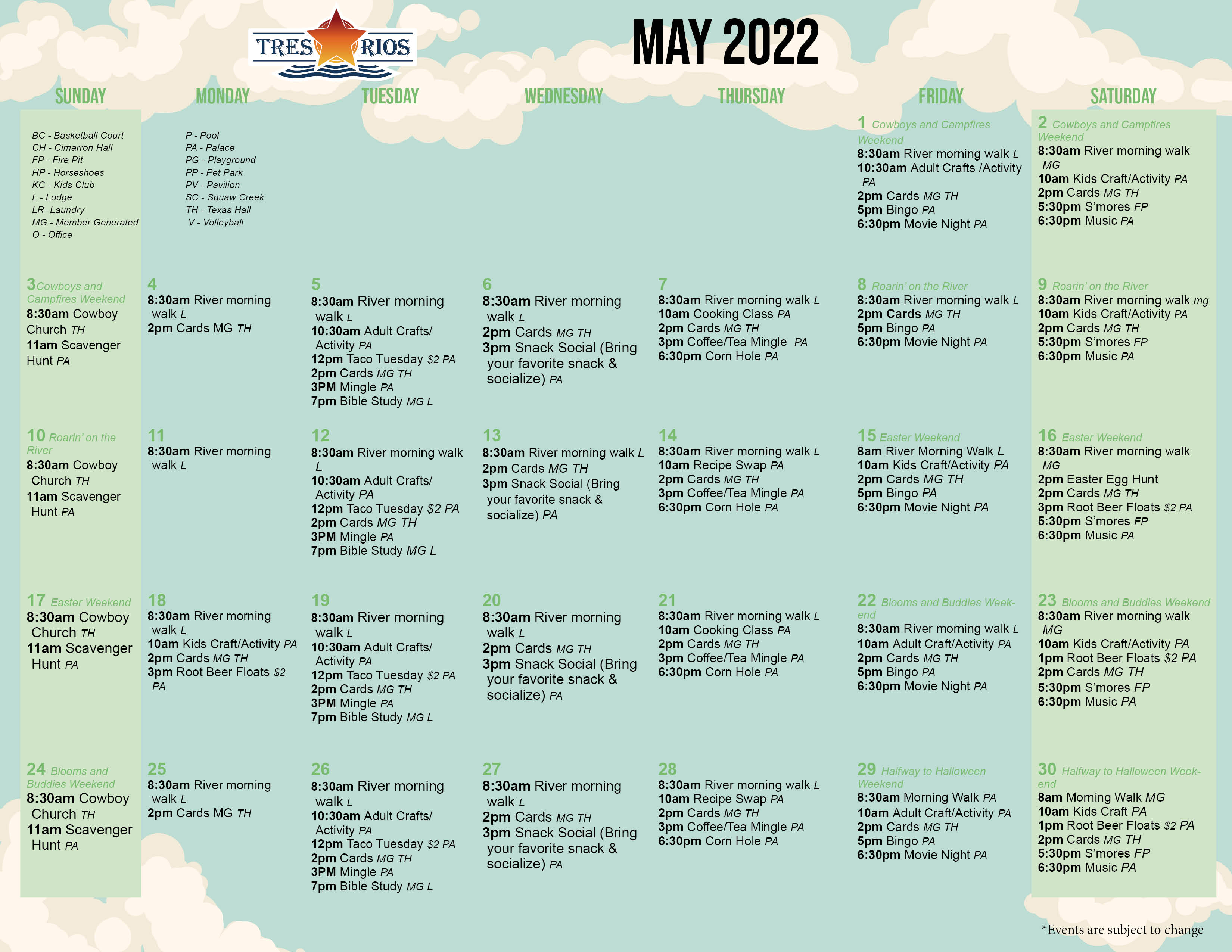 Tres Rios Activity Calendar May 2022