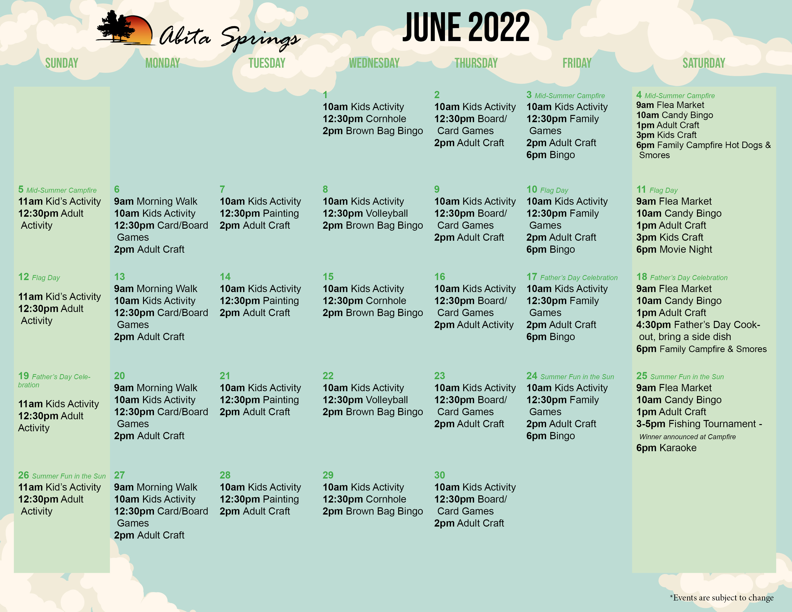 Abita Springs' June Activity Calendar