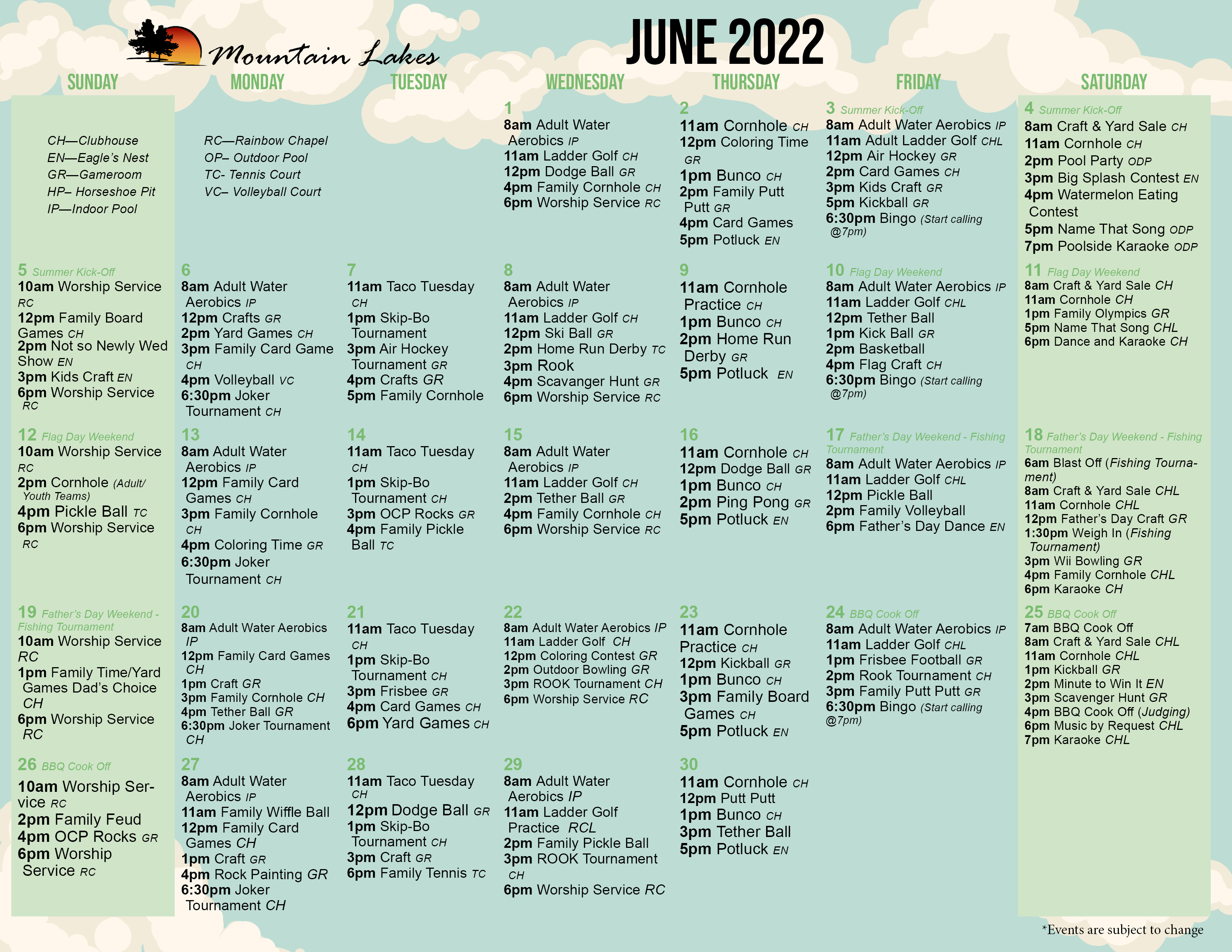 Mountain Lakes June 2022 Activity Calendar
