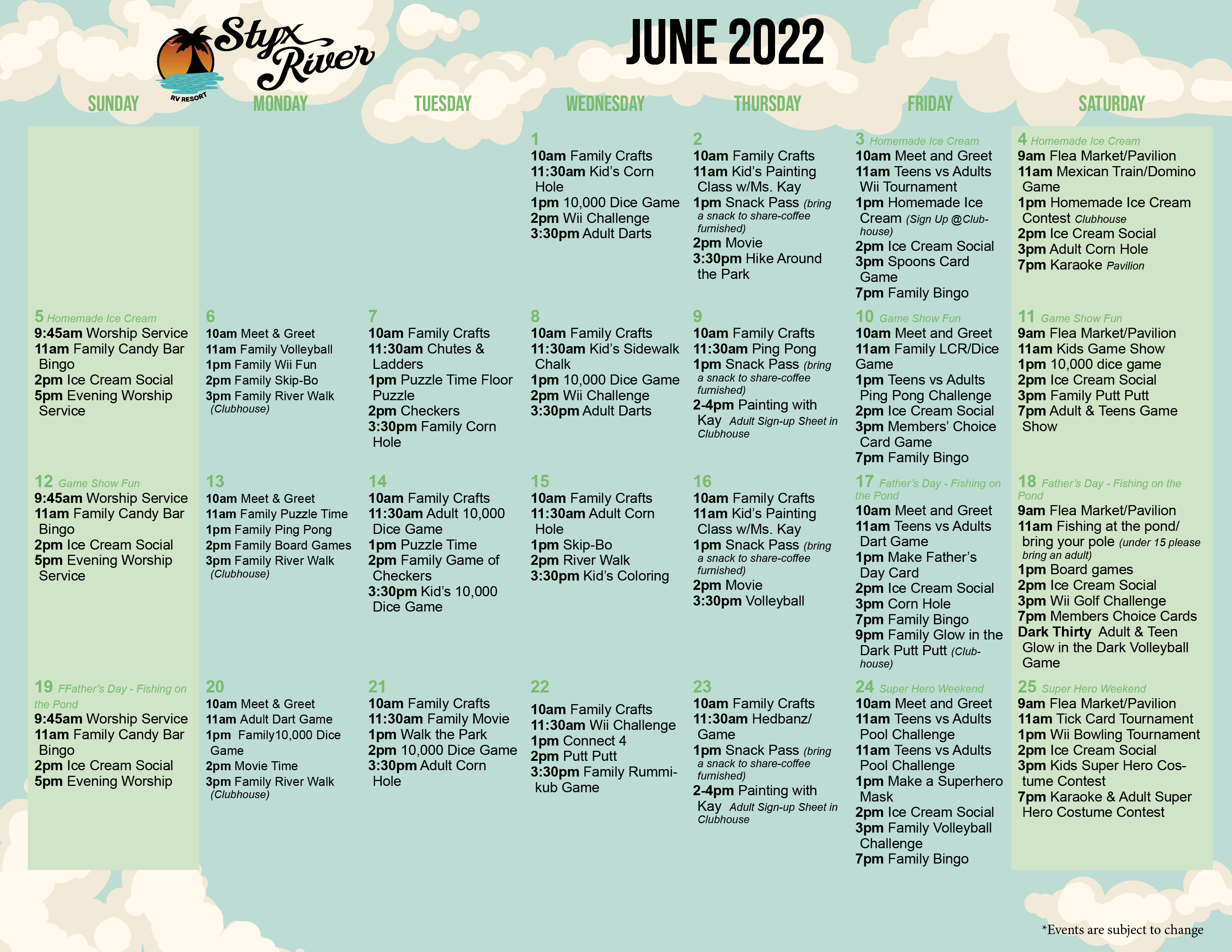 Styx River's June Activity Calendar