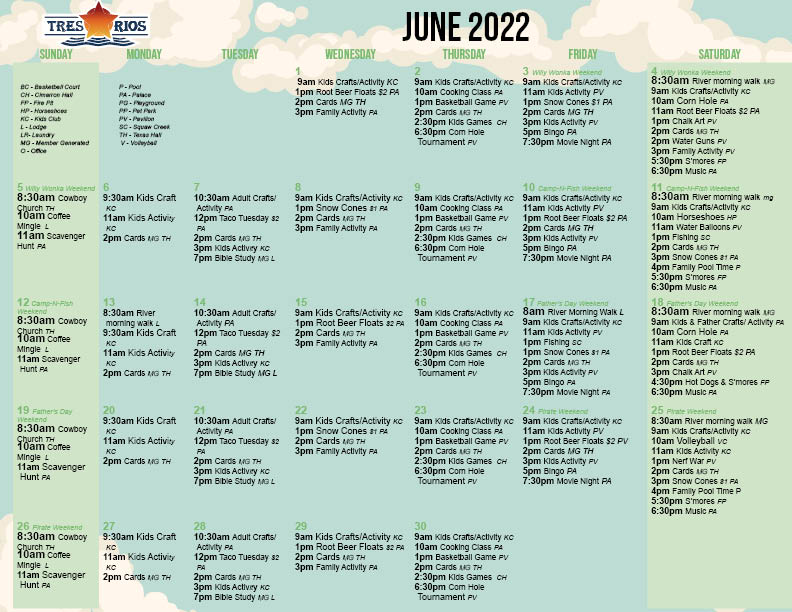 Tres Rios June 2022 Activity Calendar