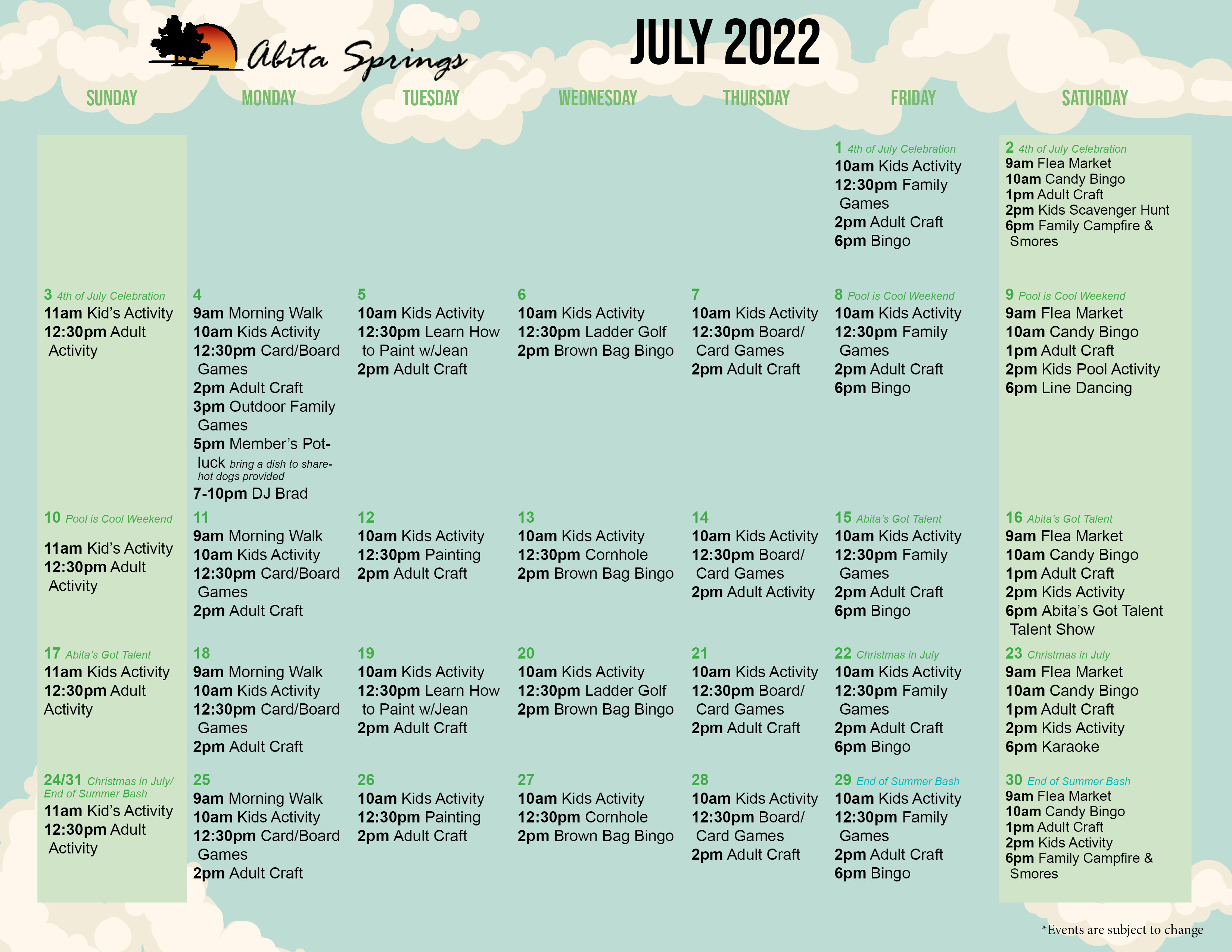 Abita Spring's July Activity Calendar