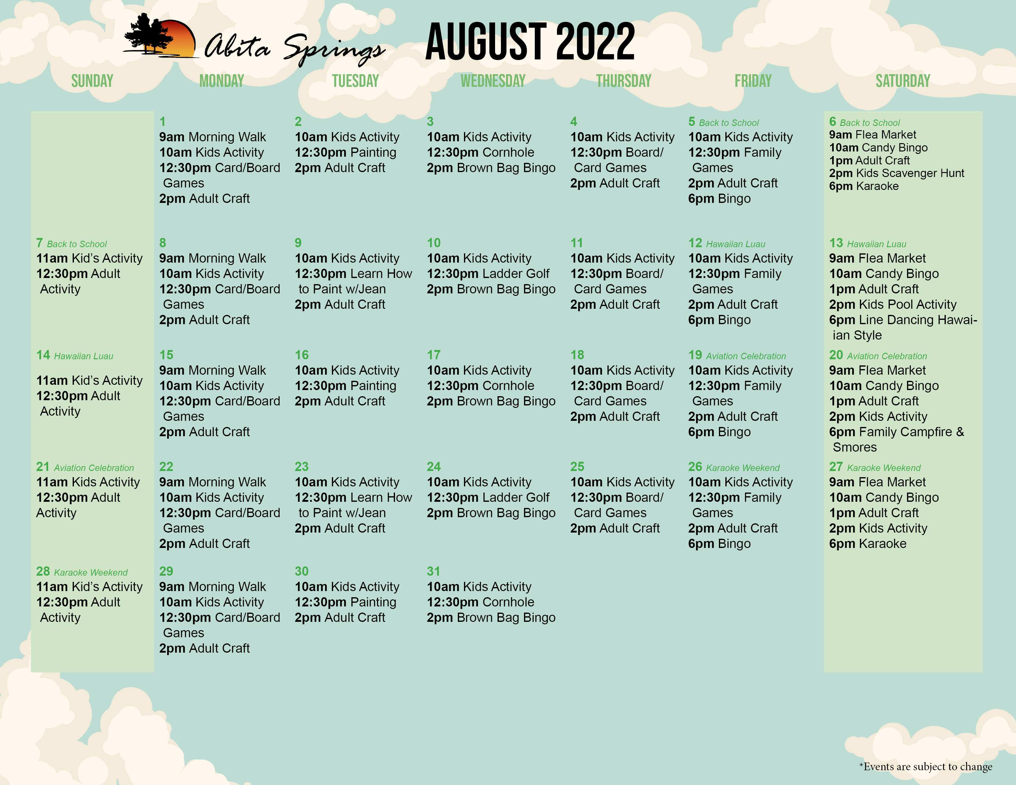 Activity Calendars Abita Springs RV Resort