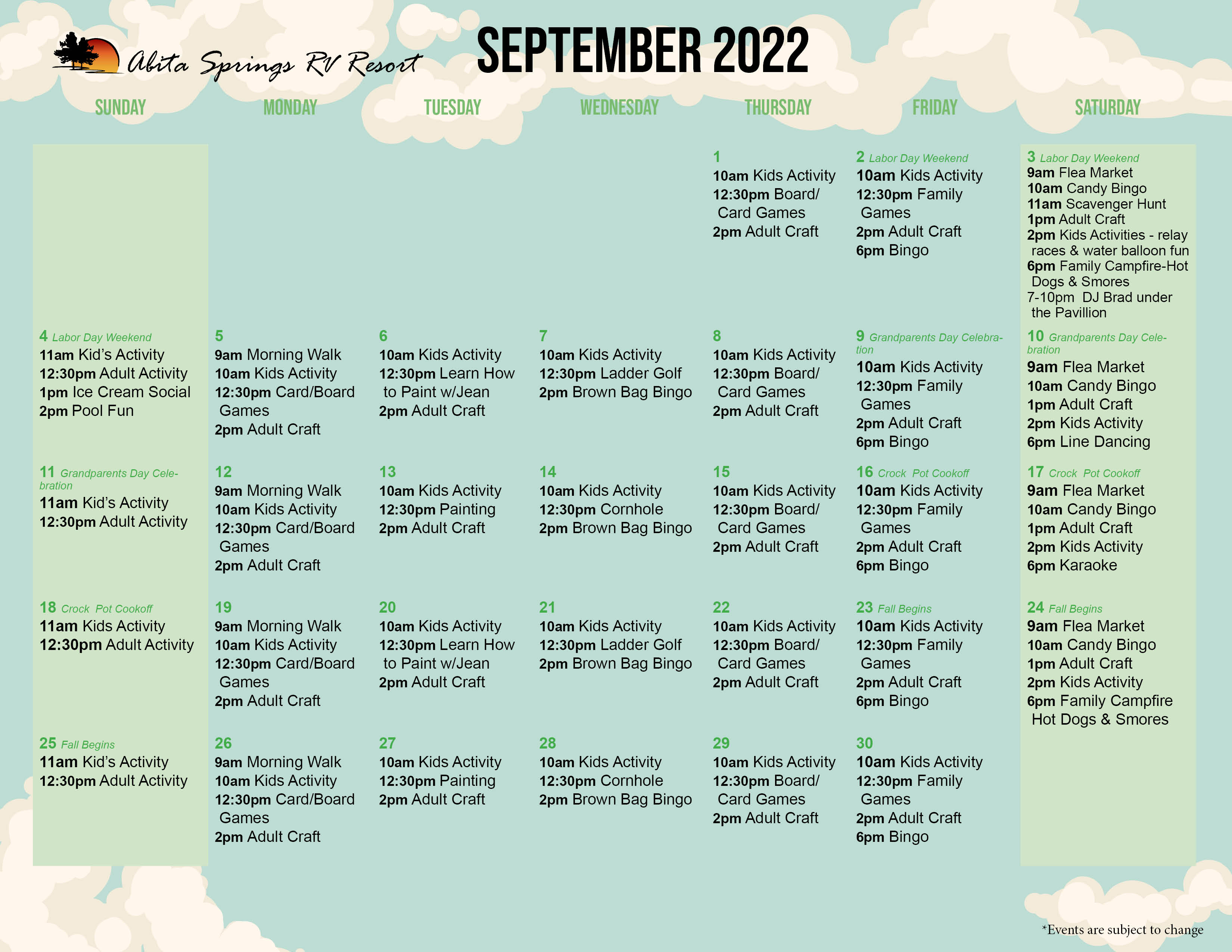 Abita Springs September 2022 Activity Calendar