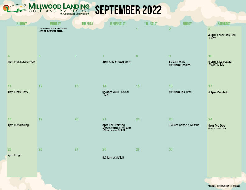 Millwood Landing's September Activity Calendar