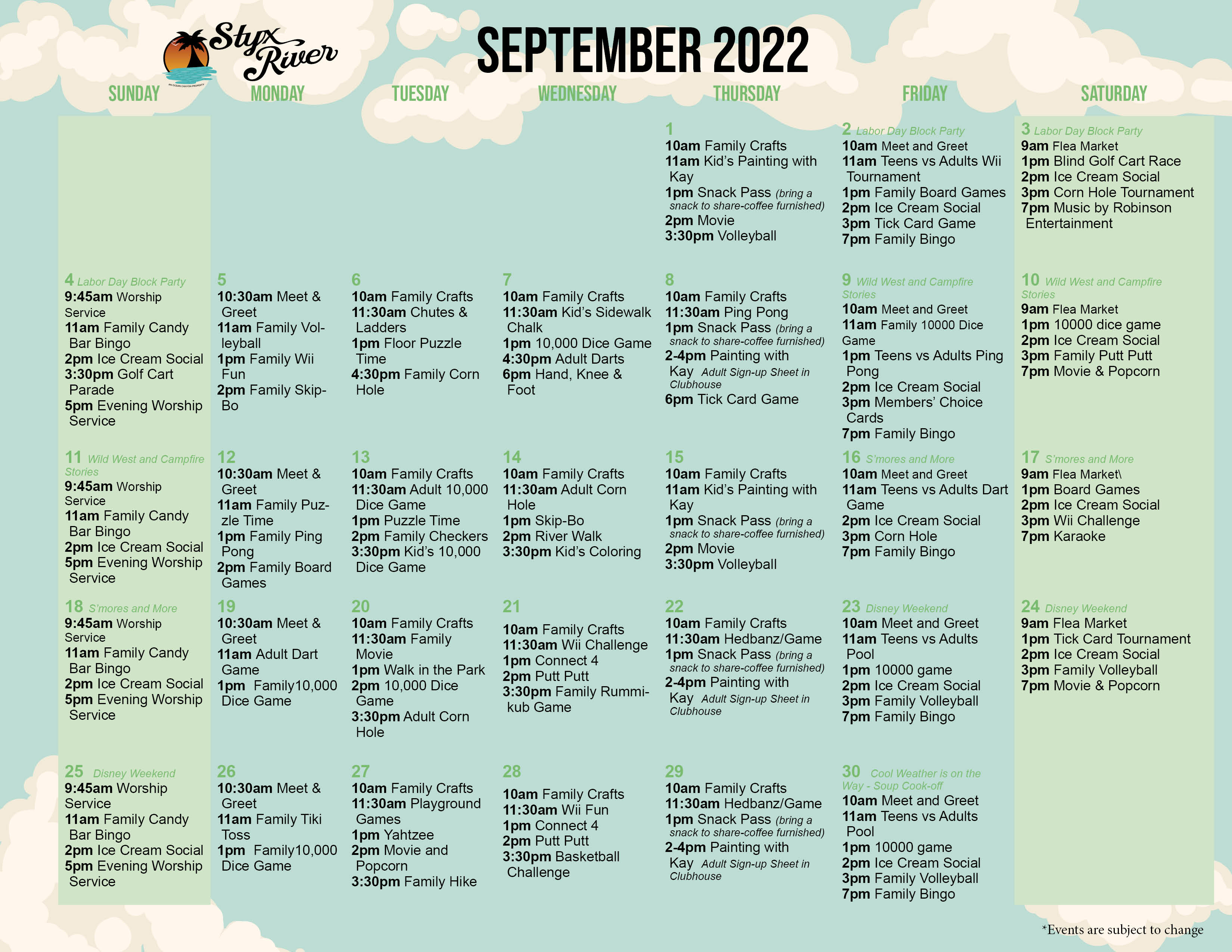 Styx River's September Activity Calendar
