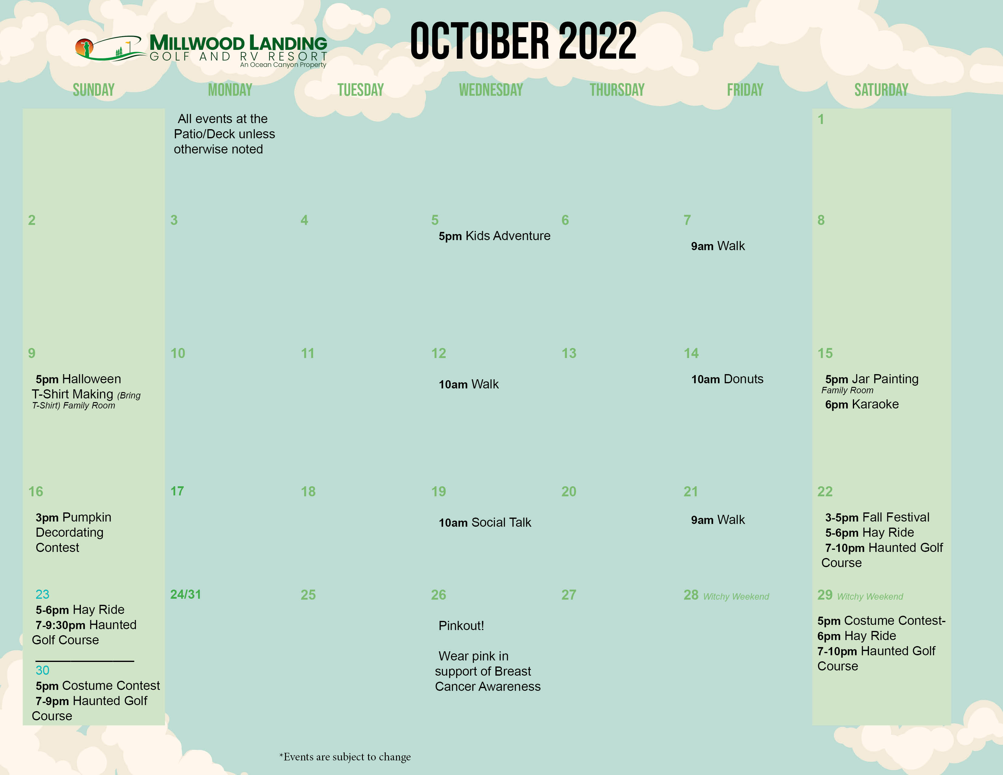 Millwood Landing's October Activity Calendar