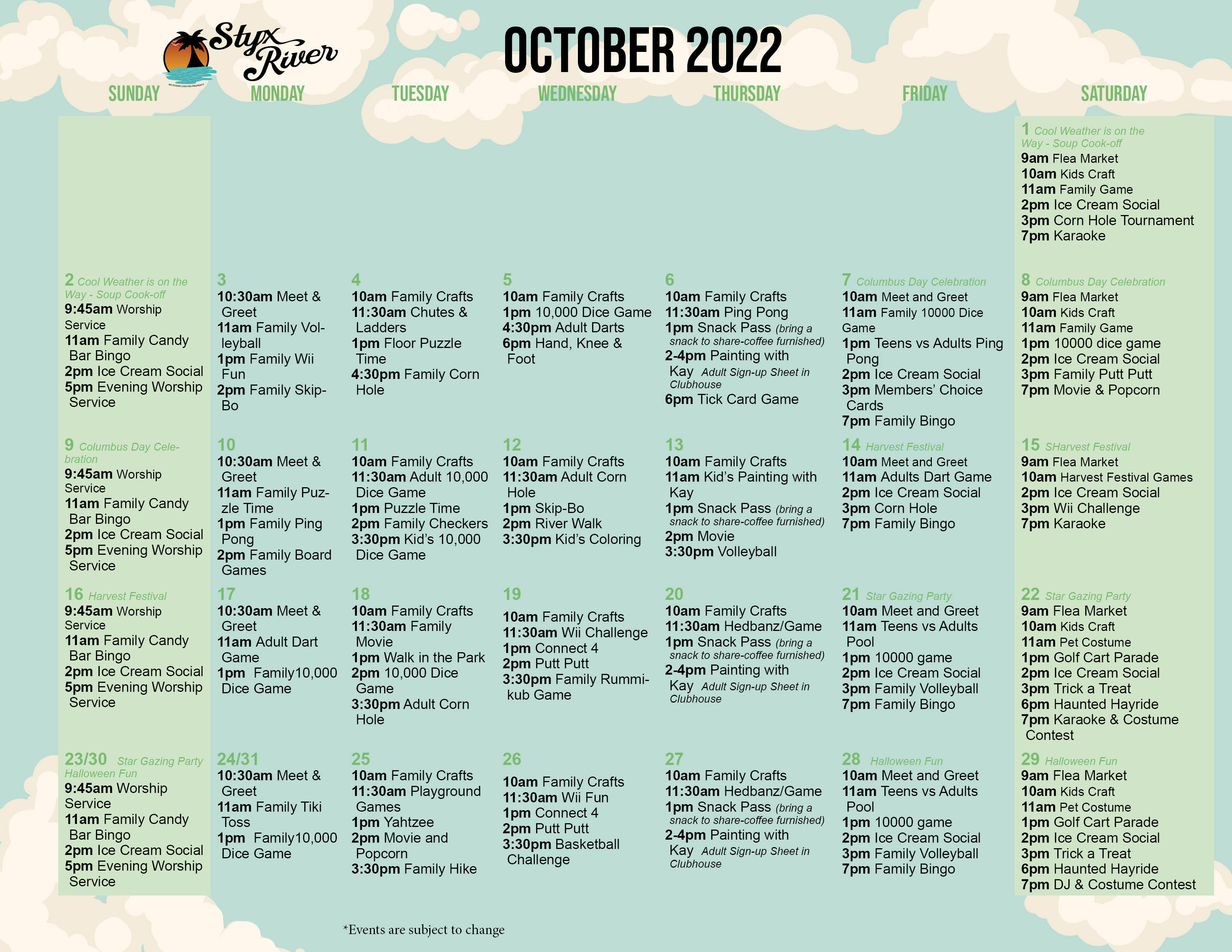 Styx River Activity Calendar October 2022