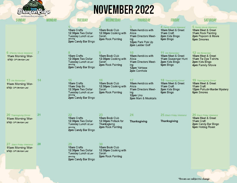 Branson November Activity Calendar
