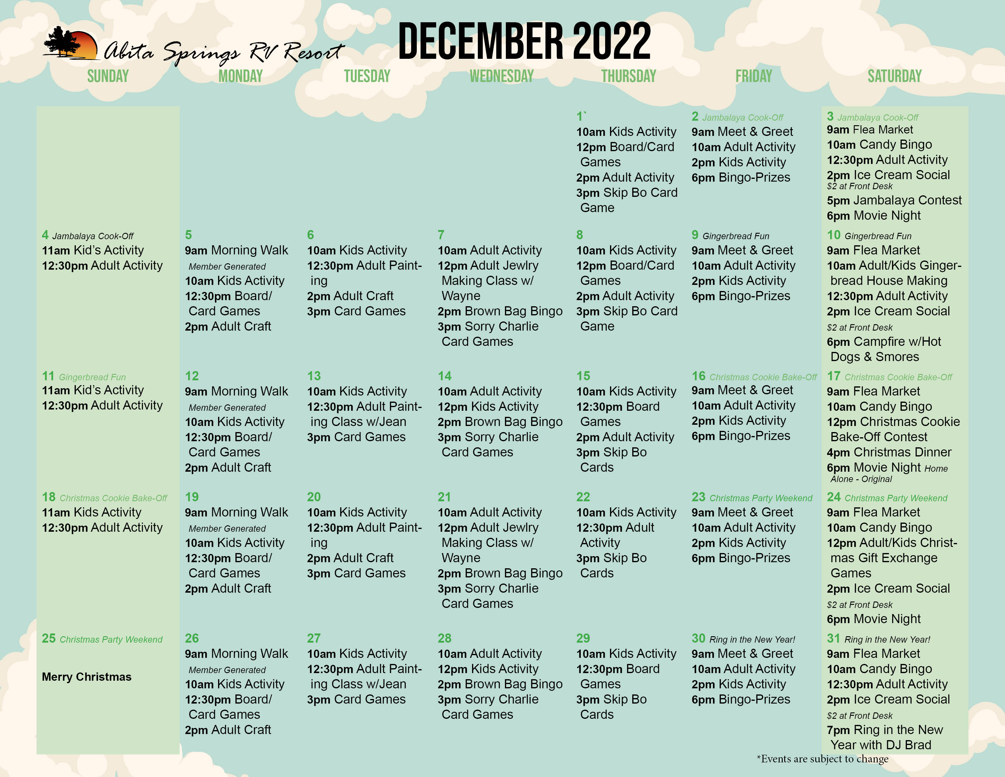Abita Springs December 2022 Activity Calendar