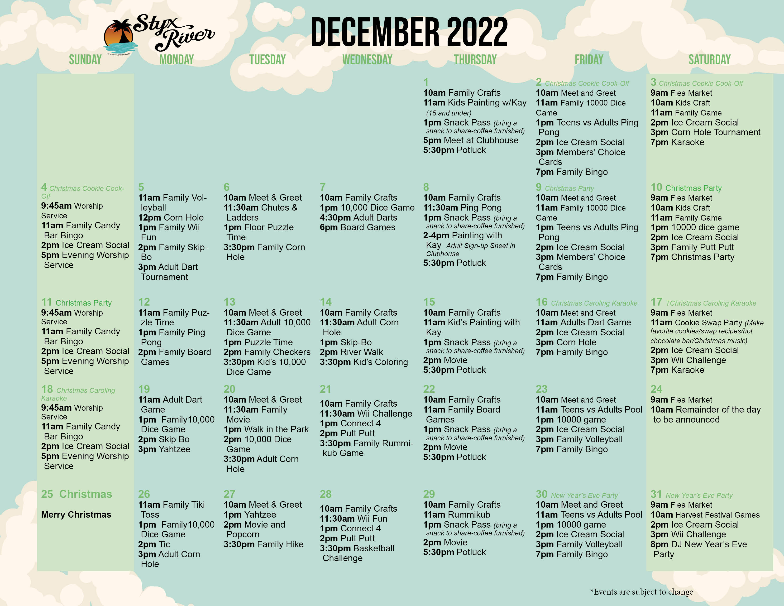 Styx River Activity Calendar December 2022