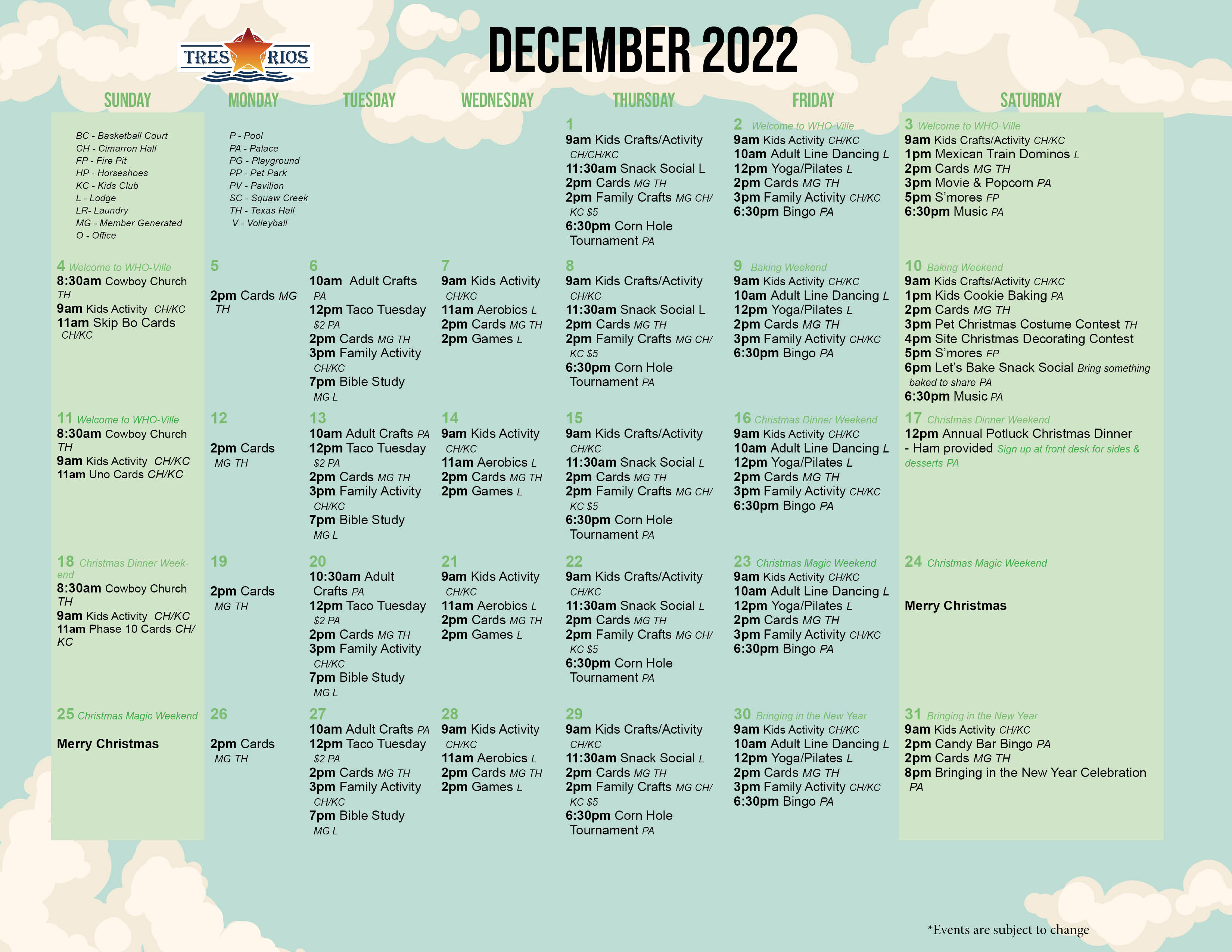 Tres Rios' December Activity Calendar