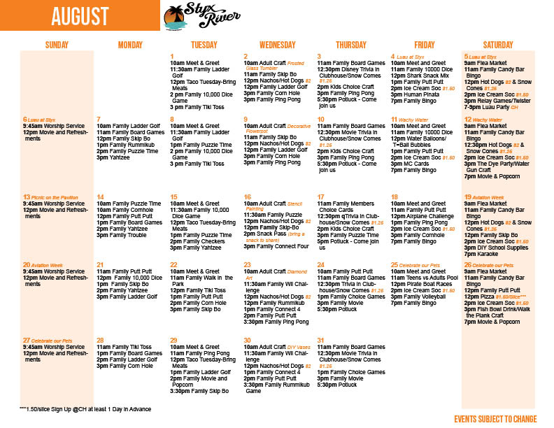 Abita Springs August Activity Calendar