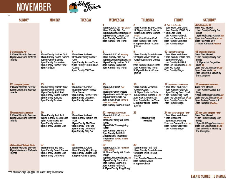 November Styx Activity Calendar