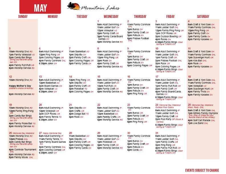 MTL May Activity Calendar