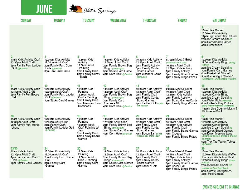 Abita Springs June Activity Calendar