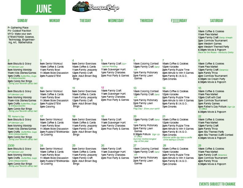 Branson June Activity Calendar