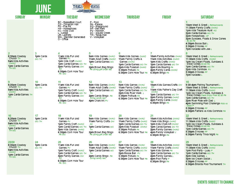 Tres Rios June Activity Calendar