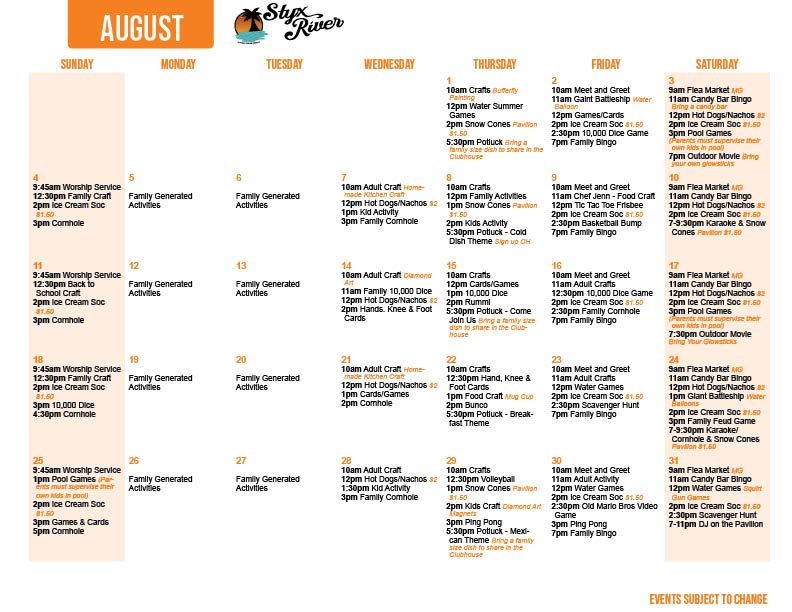 Styx August Activity Calendar