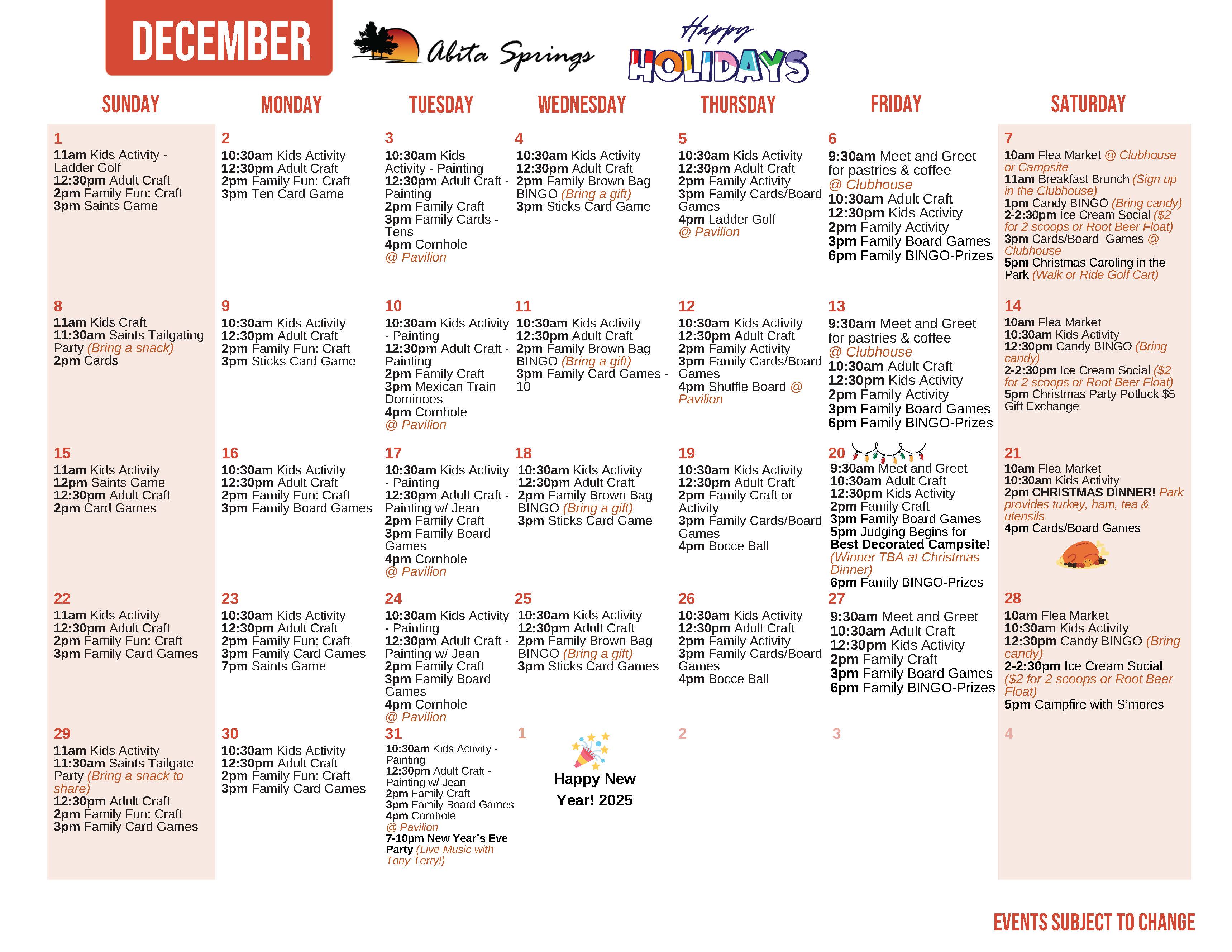 Abita Springs December's Activity Calendar